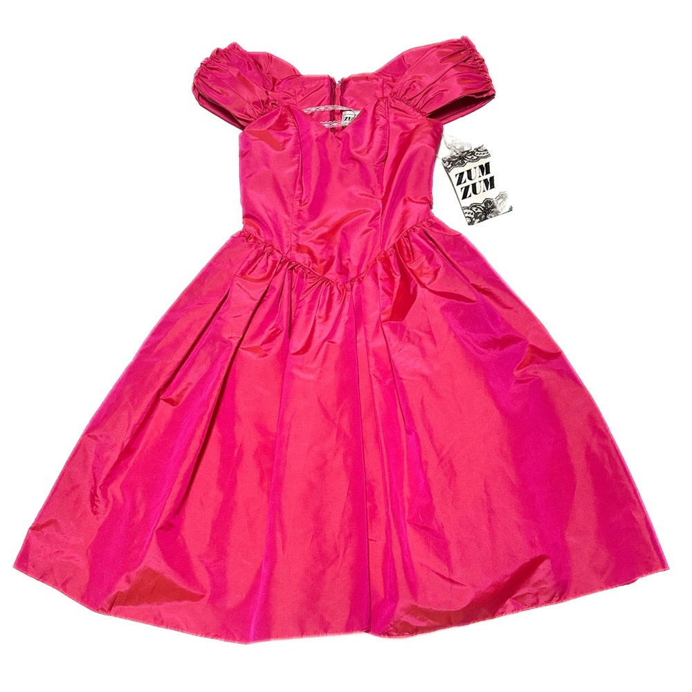 Deadstock Vintage 1980s Prom Dress Barbie Pink Colorshift Off-Shoulder Gown NWT - Picture 2 of 14